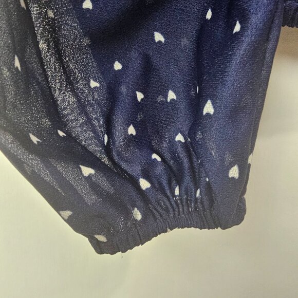 Vintage 70s Sheer Blue Heart Print Waist Cinched Accordian Pleated Crop Top, S/M - Picture 7 of 7